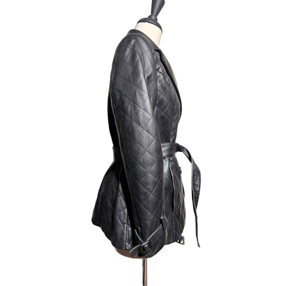 Preston & York Vintage Quilted Leather Coat Belted Peacoat Size Small - Picture 3 of 5